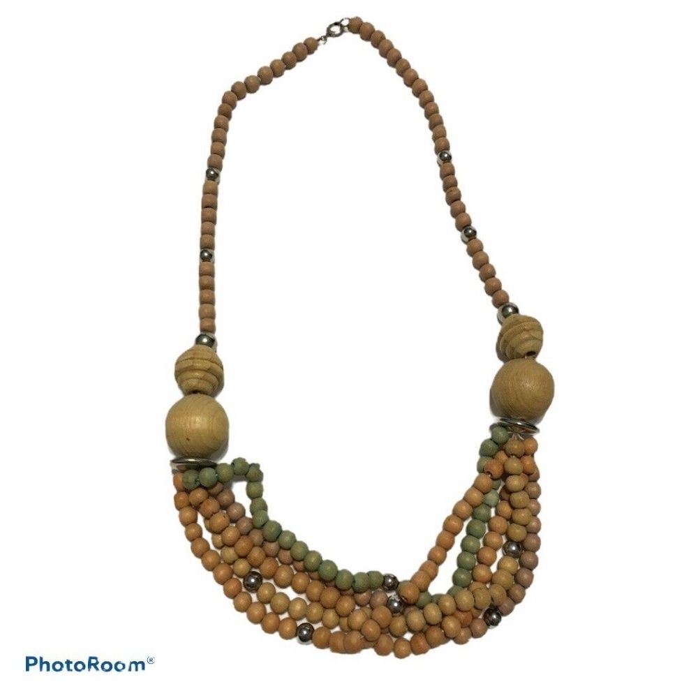 Artisan Boho Brown Wood multi strand necklace